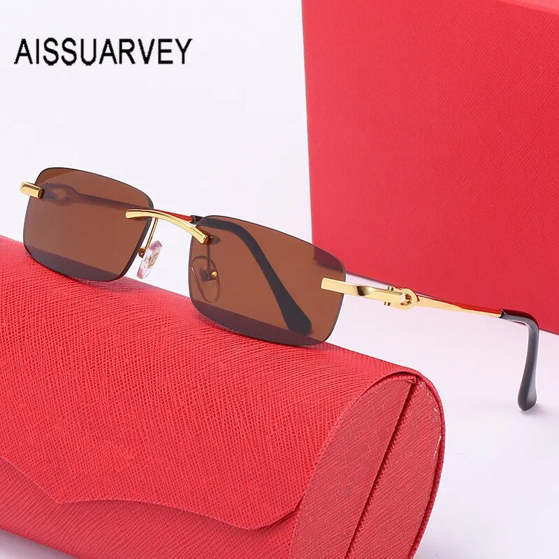 Aissuarvey Rimless Alloy Frame Men's Customizable Polarized Lens Sunglasses