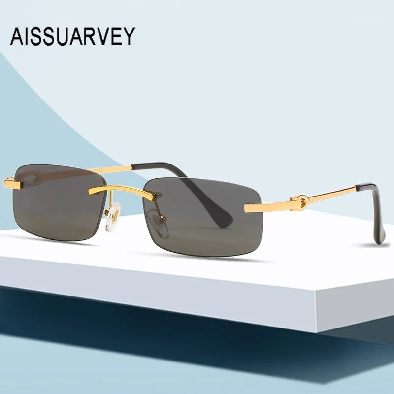 Aissuarvey Rimless Alloy Frame Men's Customizable Polarized Lens Sunglasses