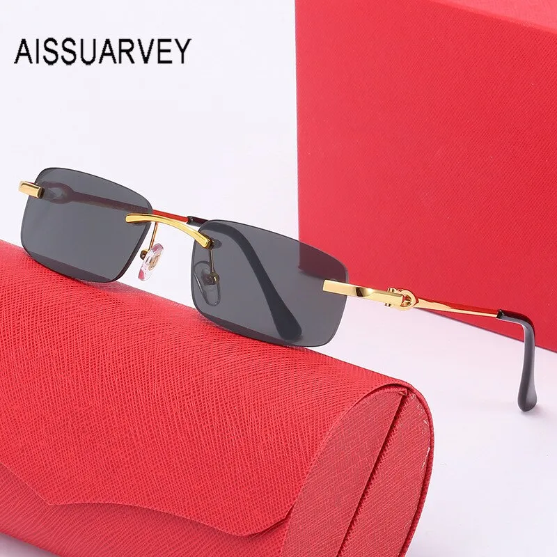 Aissuarvey Rimless Alloy Frame Men's Customizable Polarized Lens Sunglasses