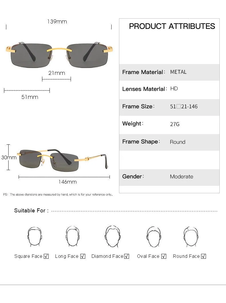 Aissuarvey Rimless Alloy Frame Men's Customizable Polarized Lens Sunglasses