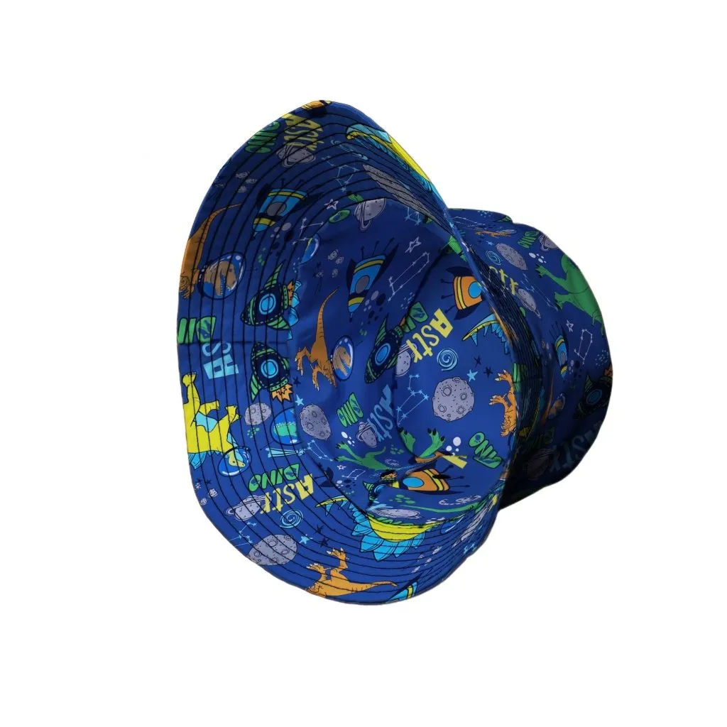 Astro Dino Dinosaur Outer Space Blue Bucket Hat