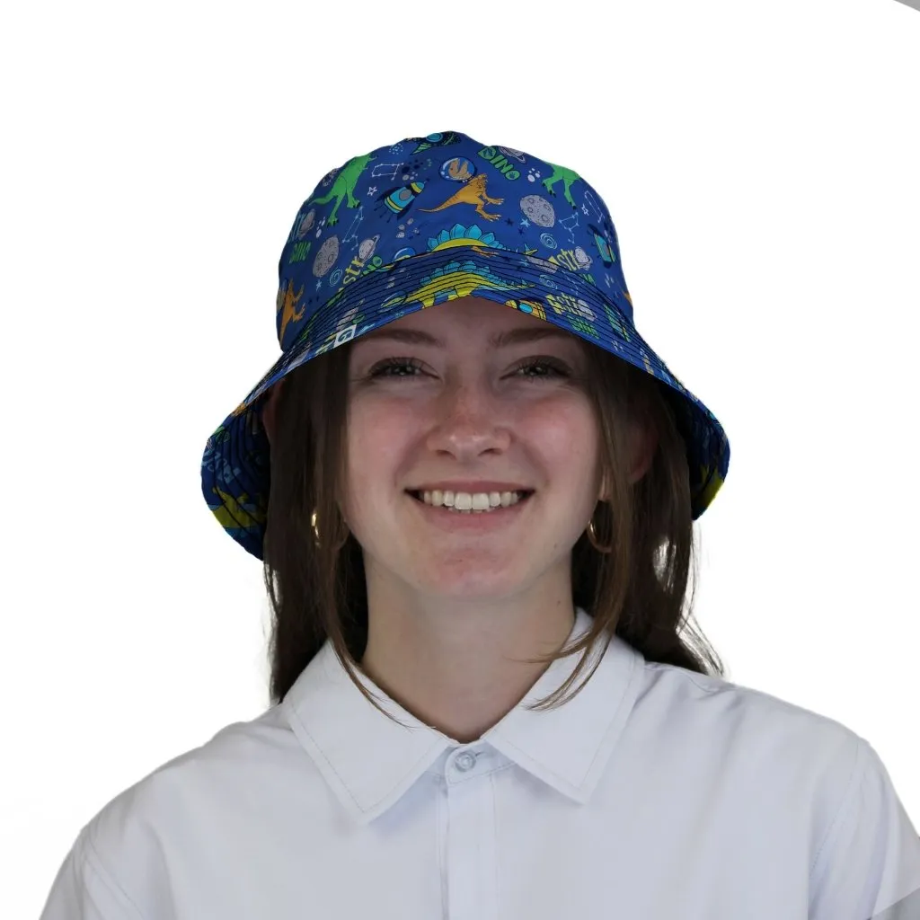 Astro Dino Dinosaur Outer Space Blue Bucket Hat