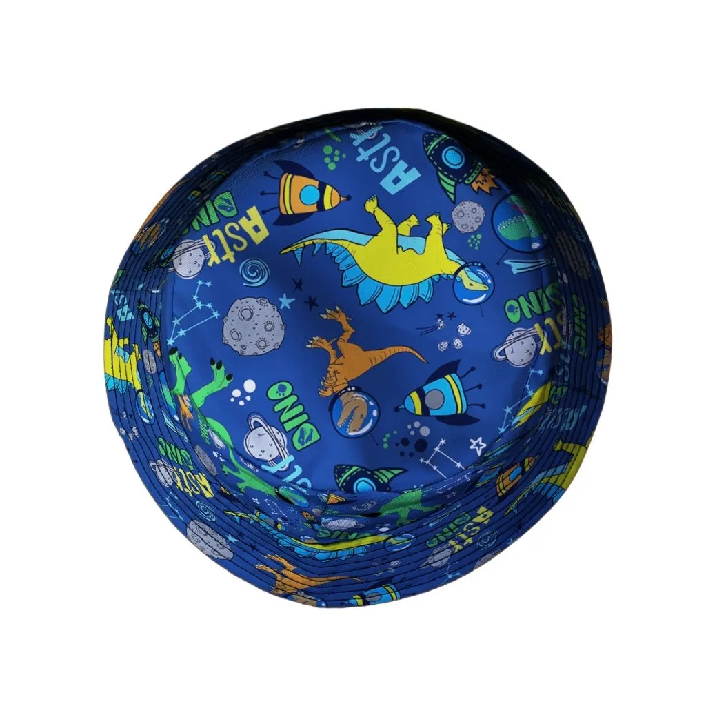 Astro Dino Dinosaur Outer Space Blue Bucket Hat