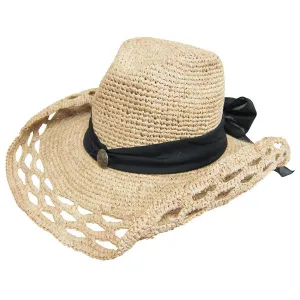 Boardwalk Style - Crocheted Raffia Cowboy Hat with Sash