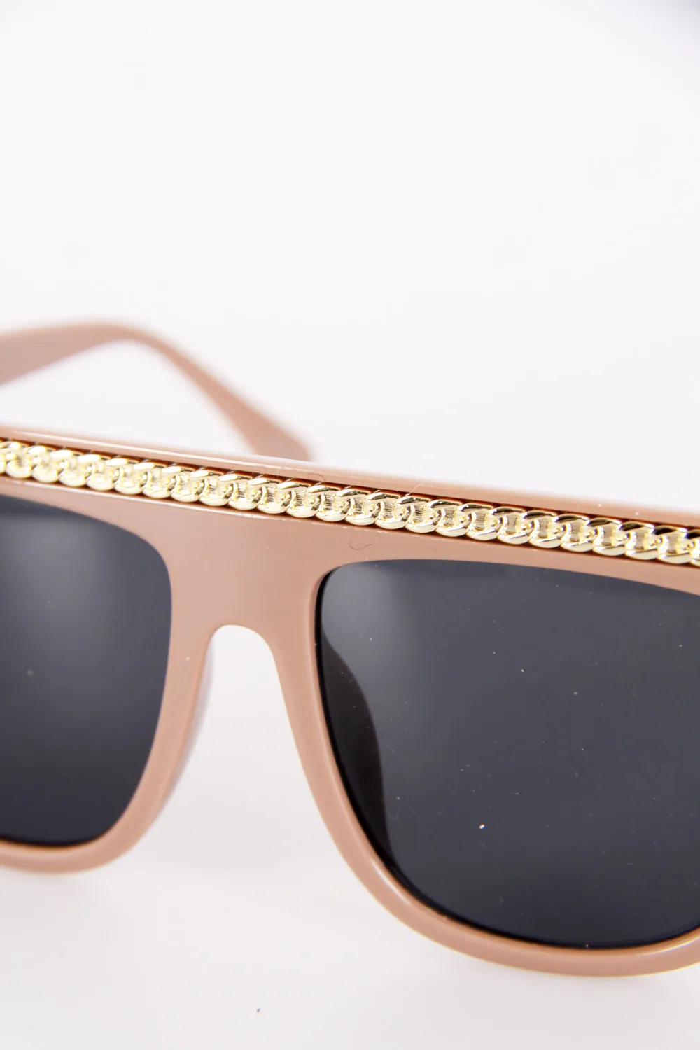 Chain Detail Square Flat Top Sunglasses