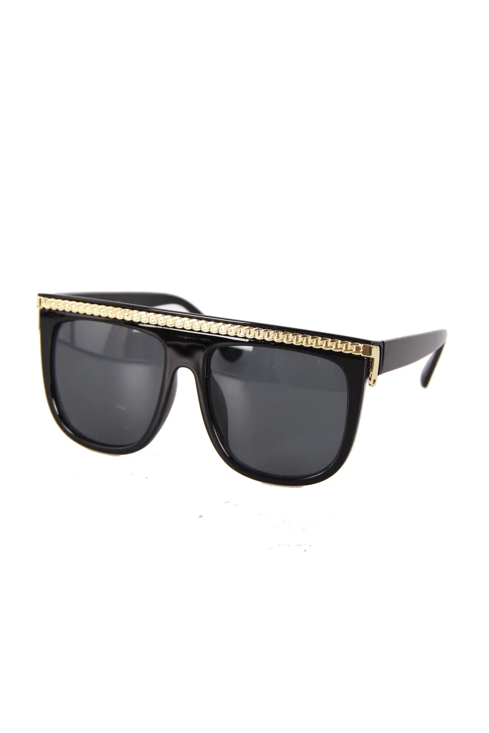 Chain Detail Square Flat Top Sunglasses