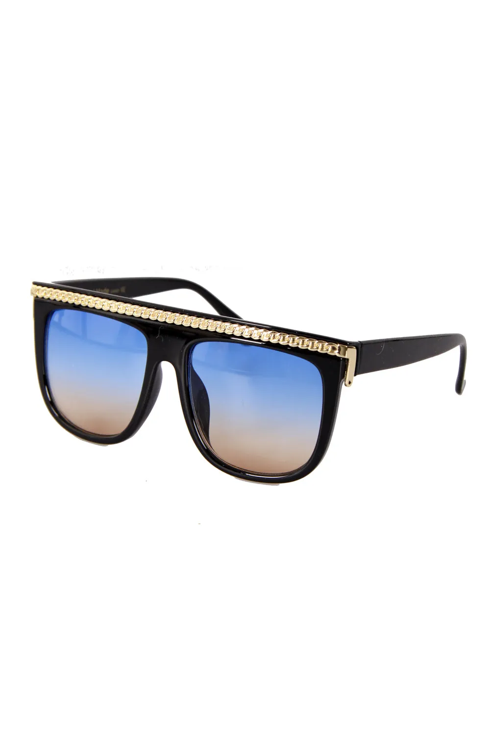 Chain Detail Square Flat Top Sunglasses