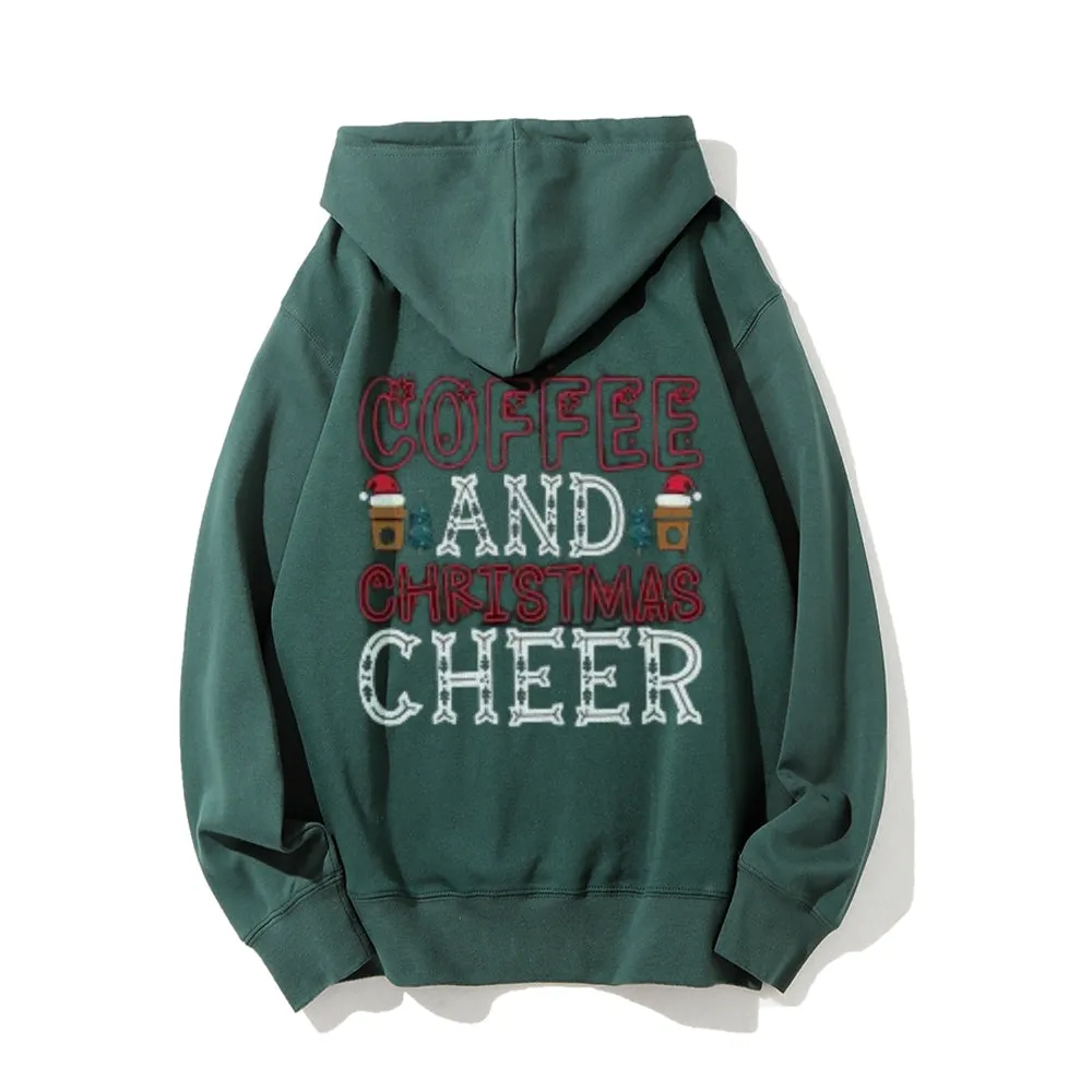 Coffee And Christmas Cheer Graphic Pullover With Kangaroo Pocket Hoodies