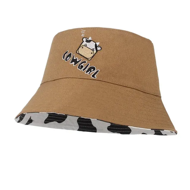 Double Side Black White Cow Pattern Bucket Hats