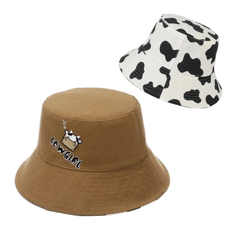 Double Side Black White Cow Pattern Bucket Hats