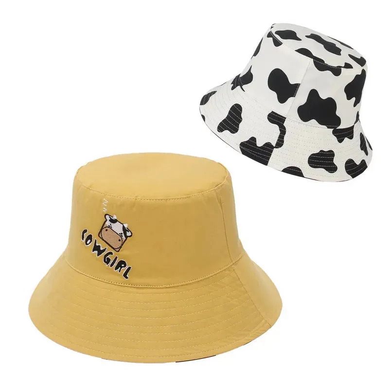 Double Side Black White Cow Pattern Bucket Hats