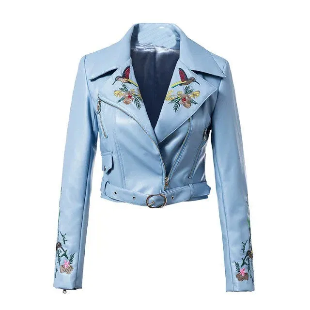 Gothic Chic Cool Floral Embroidery PU Jackets