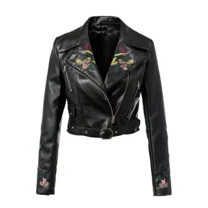 Gothic Chic Cool Floral Embroidery PU Jackets