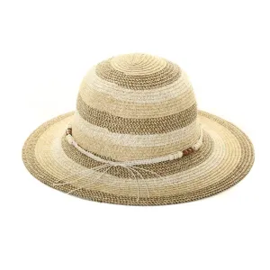 Hazy Blue Wide Brim Striped Straw Womens Hat