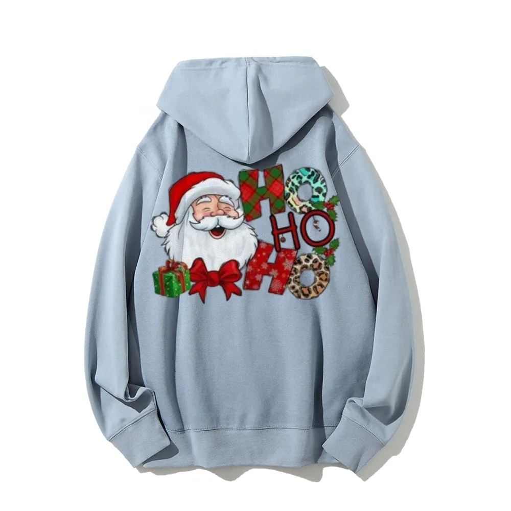 Holiday Christmas Santa Claus Graphic Pullover With Kangaroo Pocket Hoodies