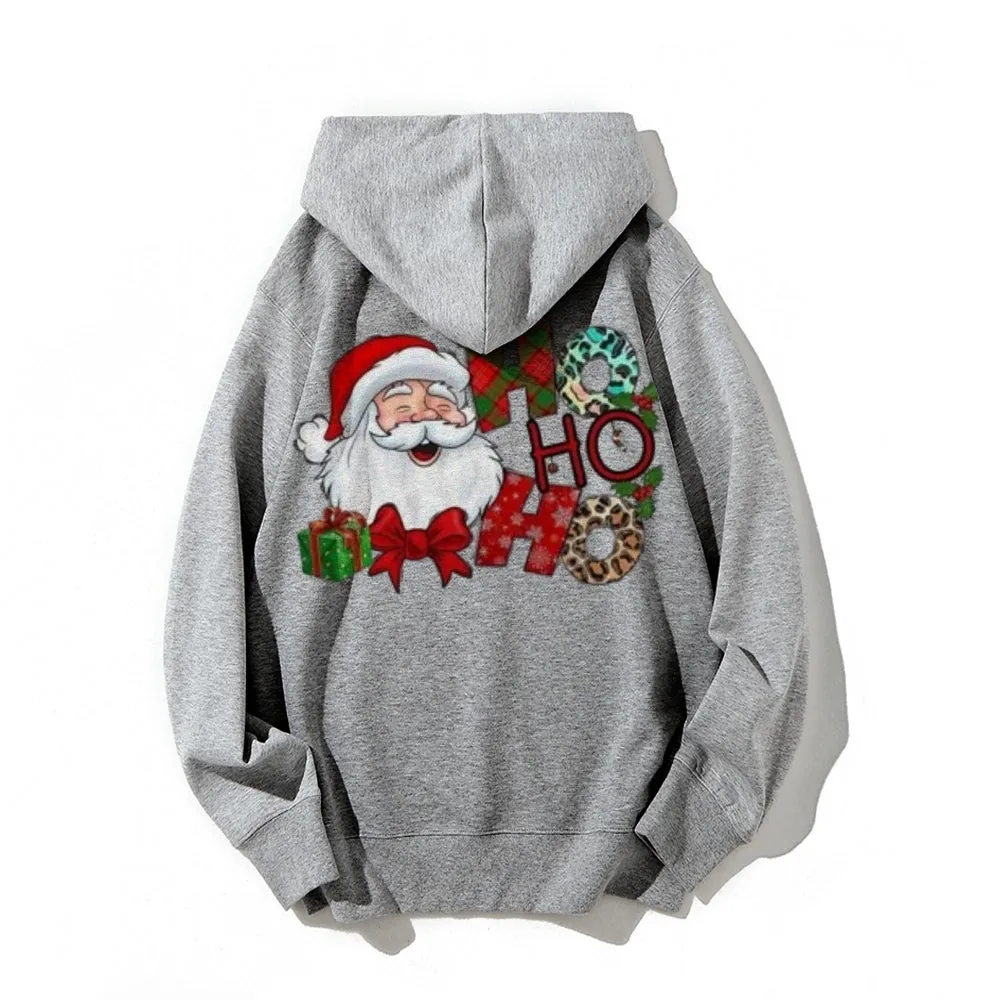 Holiday Christmas Santa Claus Graphic Pullover With Kangaroo Pocket Hoodies