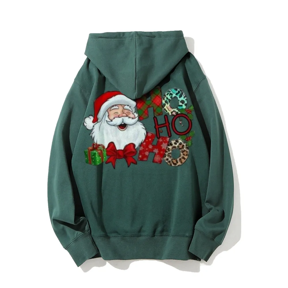 Holiday Christmas Santa Claus Graphic Pullover With Kangaroo Pocket Hoodies