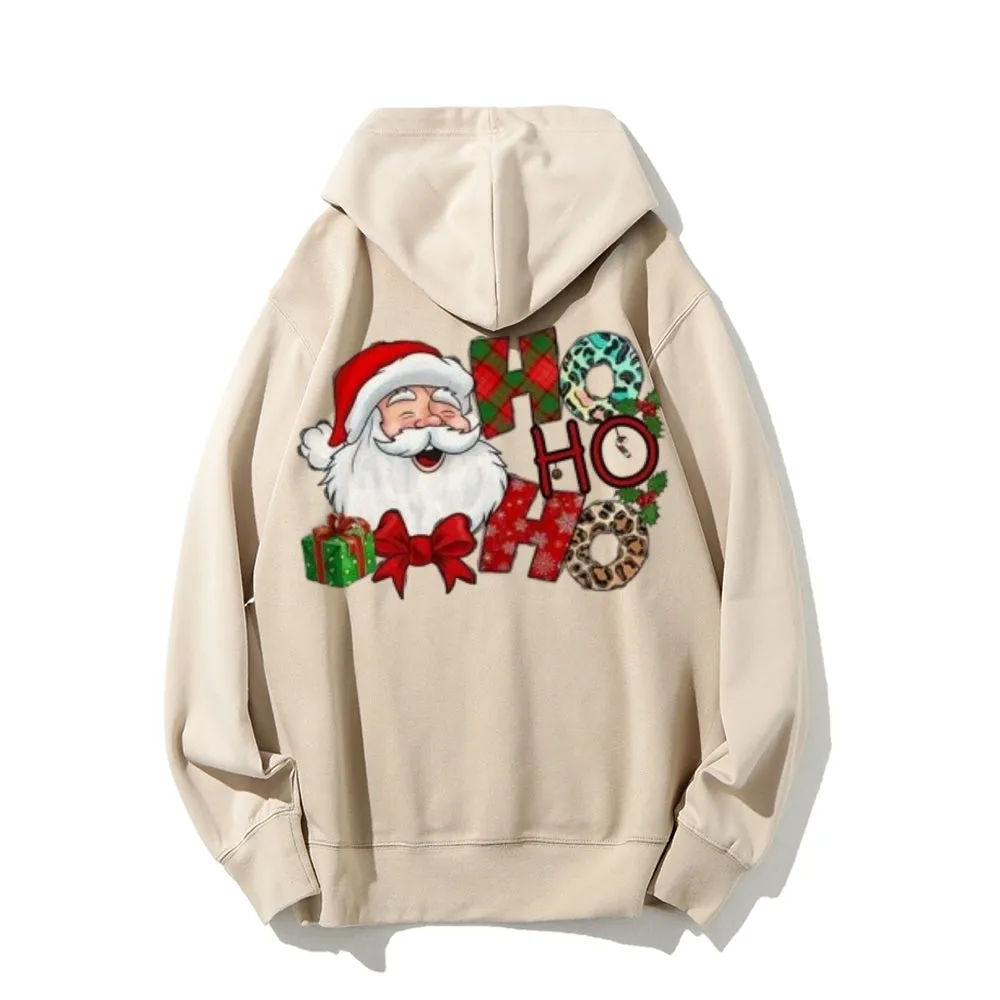 Holiday Christmas Santa Claus Graphic Pullover With Kangaroo Pocket Hoodies