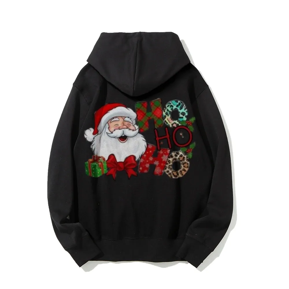 Holiday Christmas Santa Claus Graphic Pullover With Kangaroo Pocket Hoodies