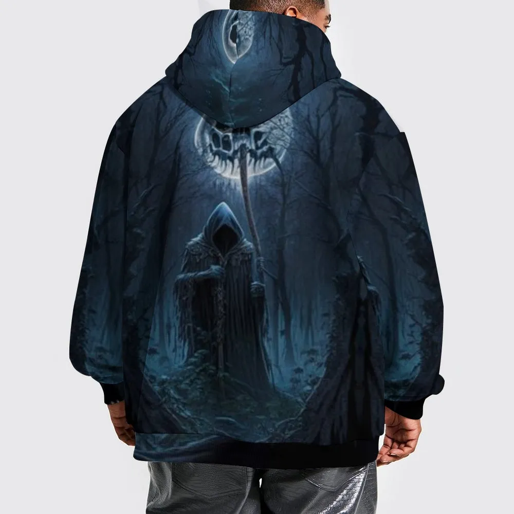 Mens Halloween Grim Reaper Under Moonlight 3D Print Hoodies