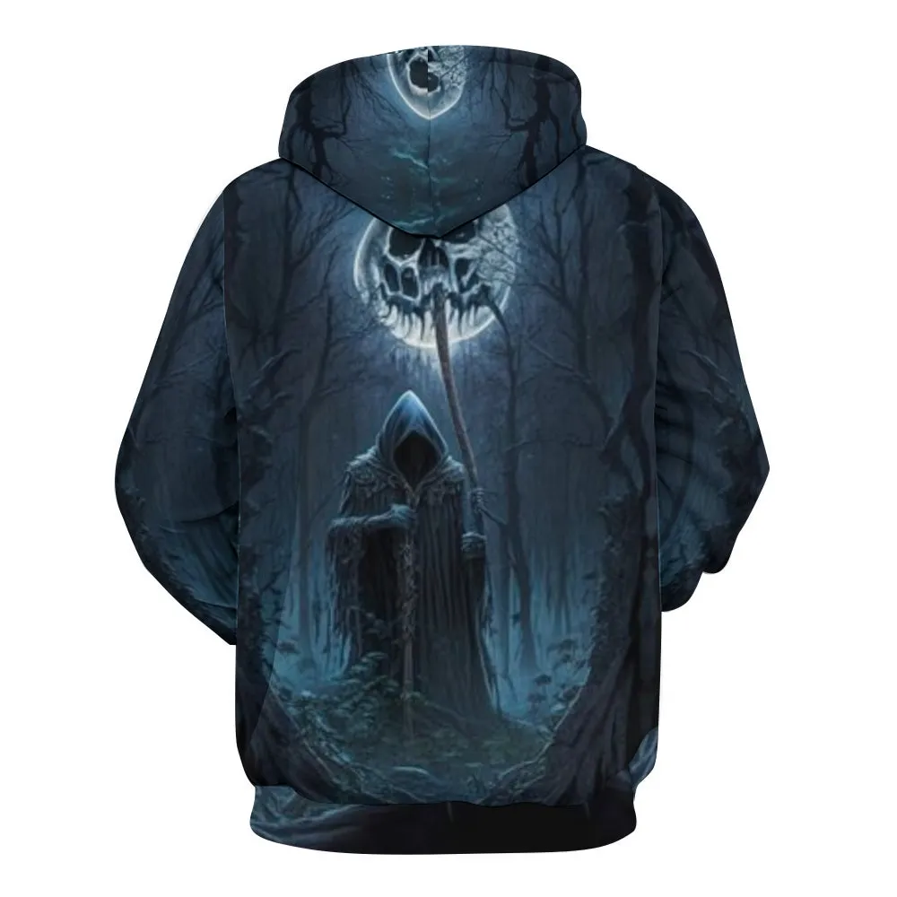 Mens Halloween Grim Reaper Under Moonlight 3D Print Hoodies