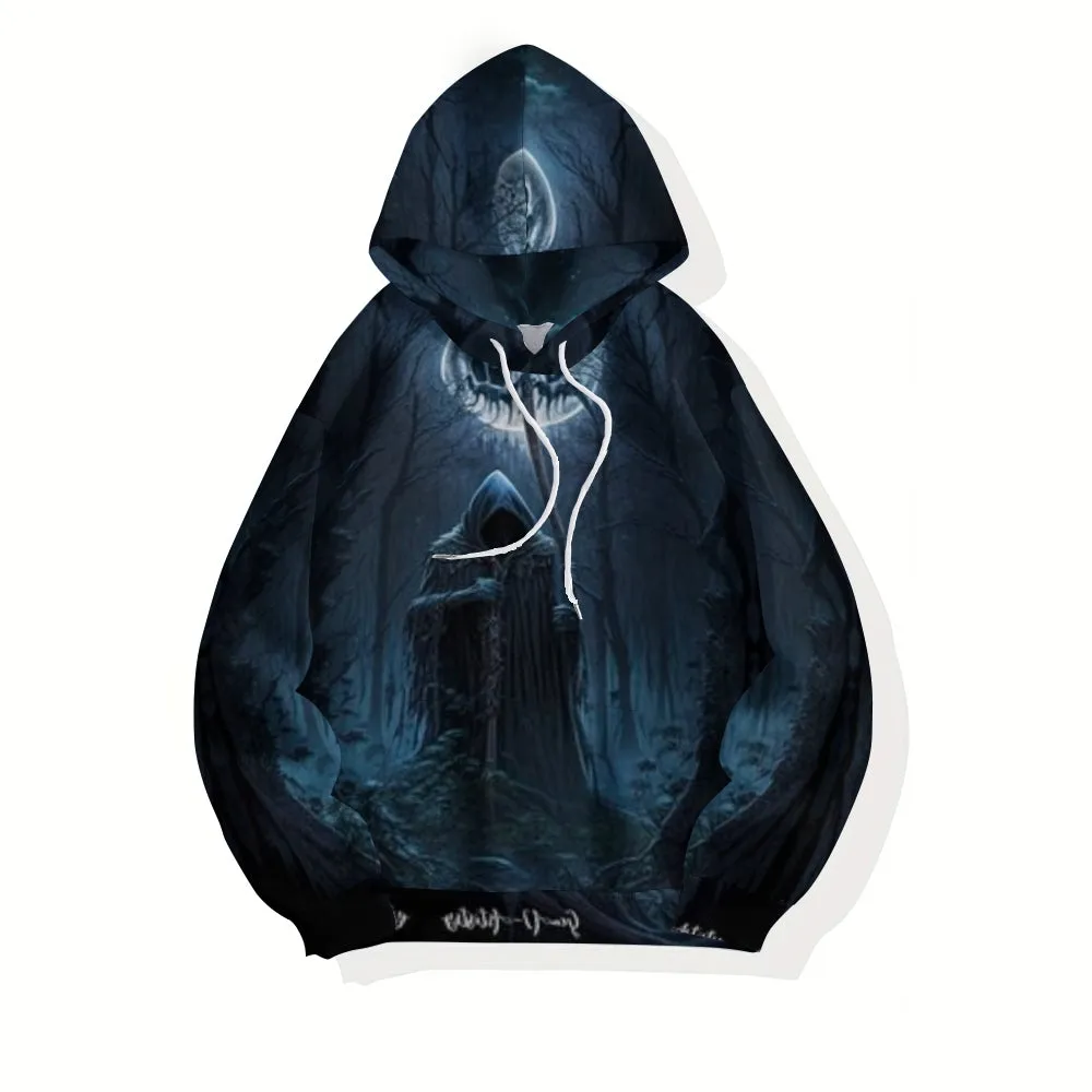 Mens Halloween Grim Reaper Under Moonlight 3D Print Hoodies