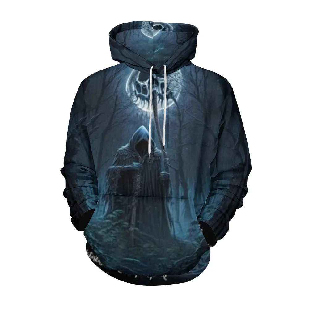 Mens Halloween Grim Reaper Under Moonlight 3D Print Hoodies