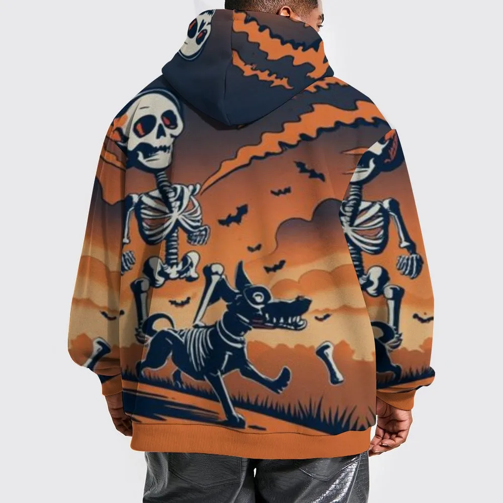 Mens Halloween Skeleton with Dog 3D Print Hoodies