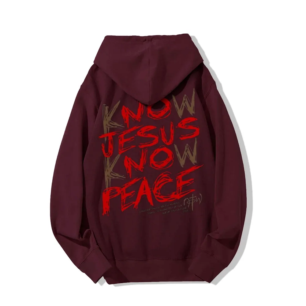 Mens KNOW JESUS KNOW PEACE Graphic Pullover Hoodies