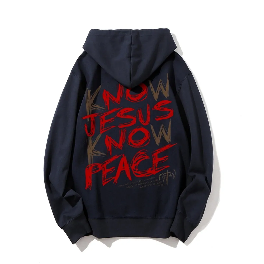 Mens KNOW JESUS KNOW PEACE Graphic Pullover Hoodies