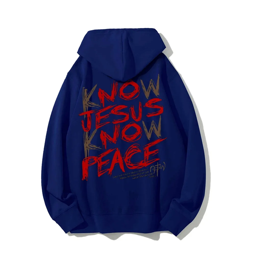 Mens KNOW JESUS KNOW PEACE Graphic Pullover Hoodies