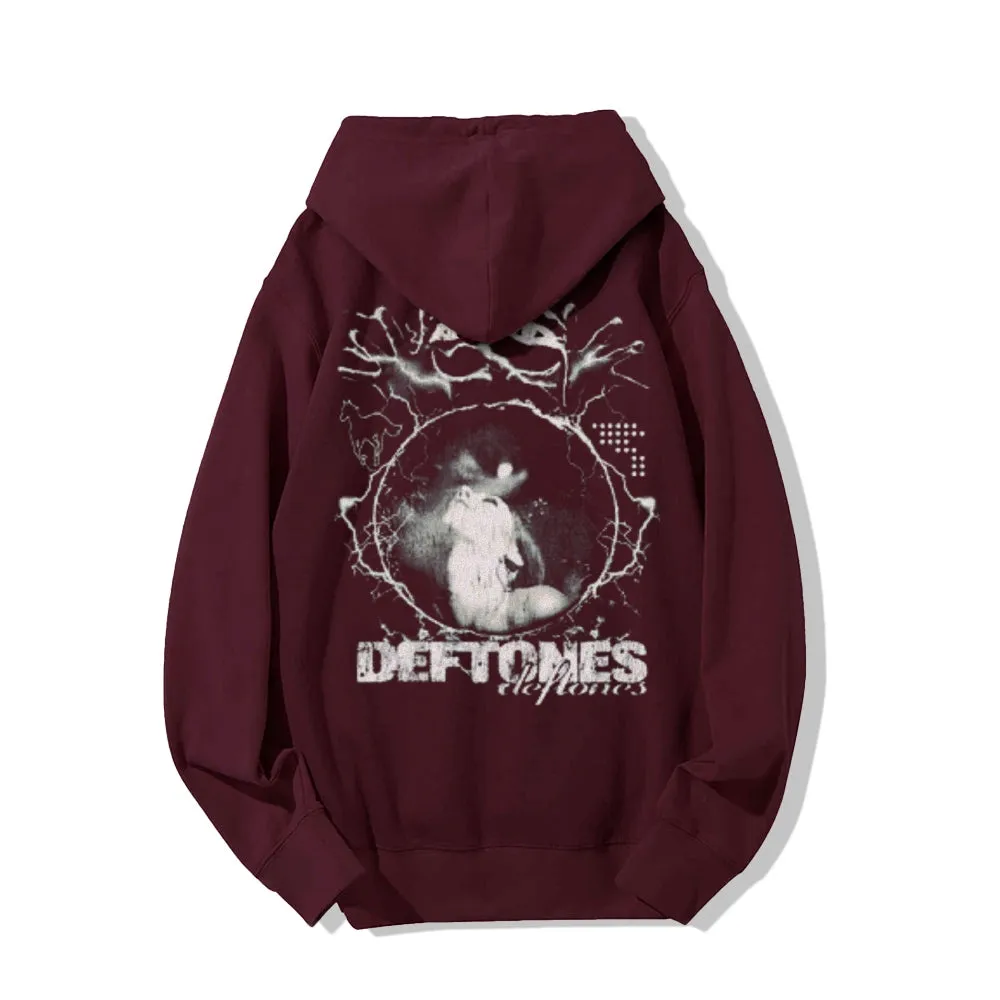 Mens Vintage Deftones Darkness Style Print Graphic Pullover With Kangaroo Pocket Hoodies