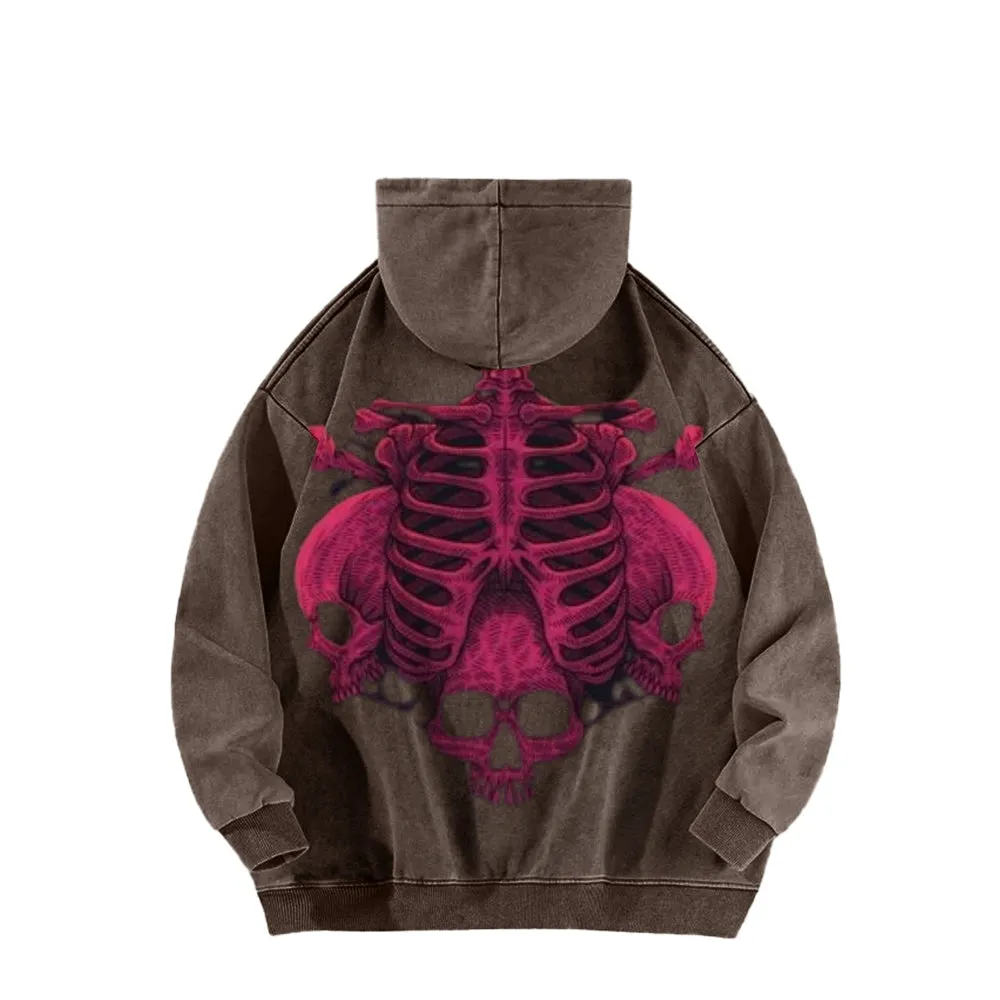 Mens Vintage Pink Skeleton Print Hoodies