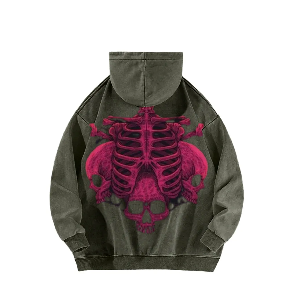 Mens Vintage Pink Skeleton Print Hoodies