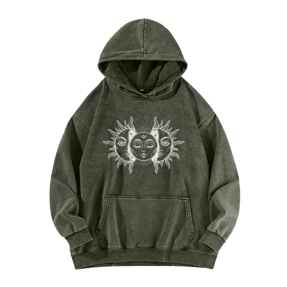 Mens Vintage Sun and Moon Print Hoodies