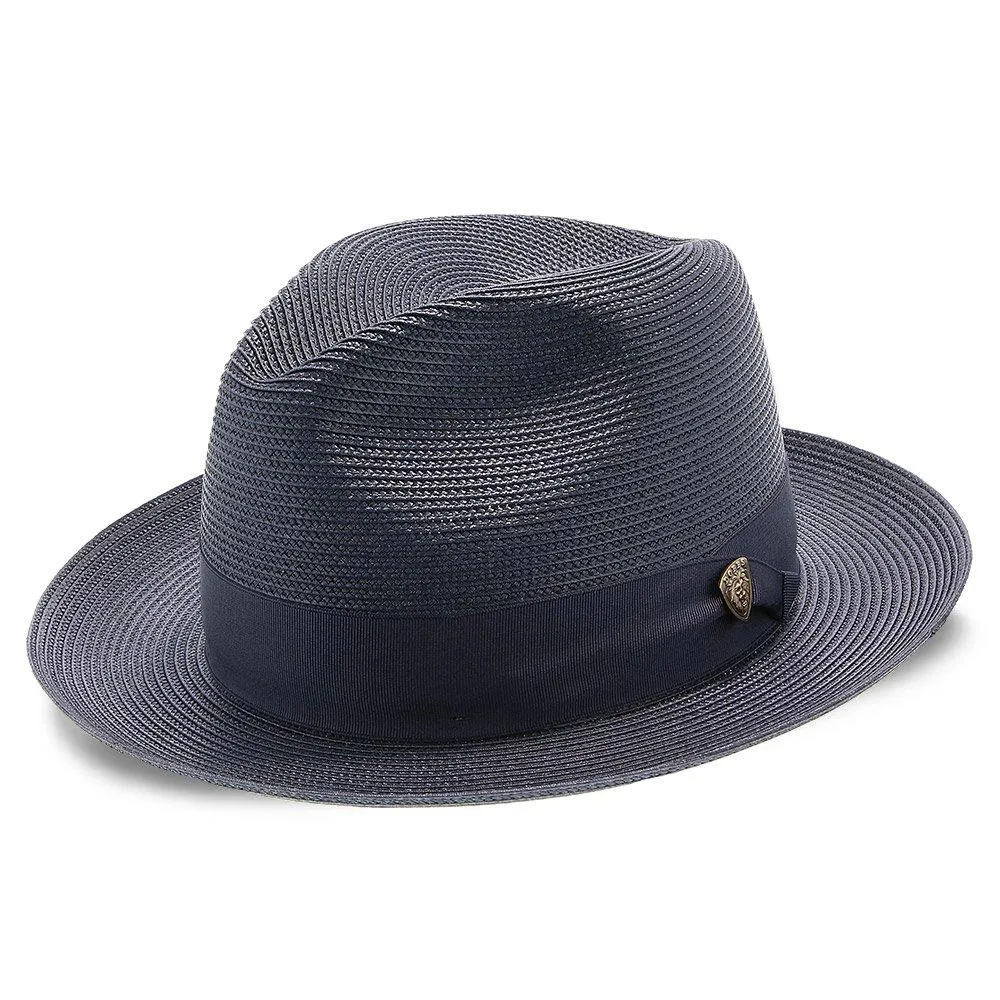 Navy Blue Straw Fedora Hat