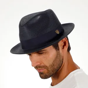 Navy Blue Straw Fedora Hat