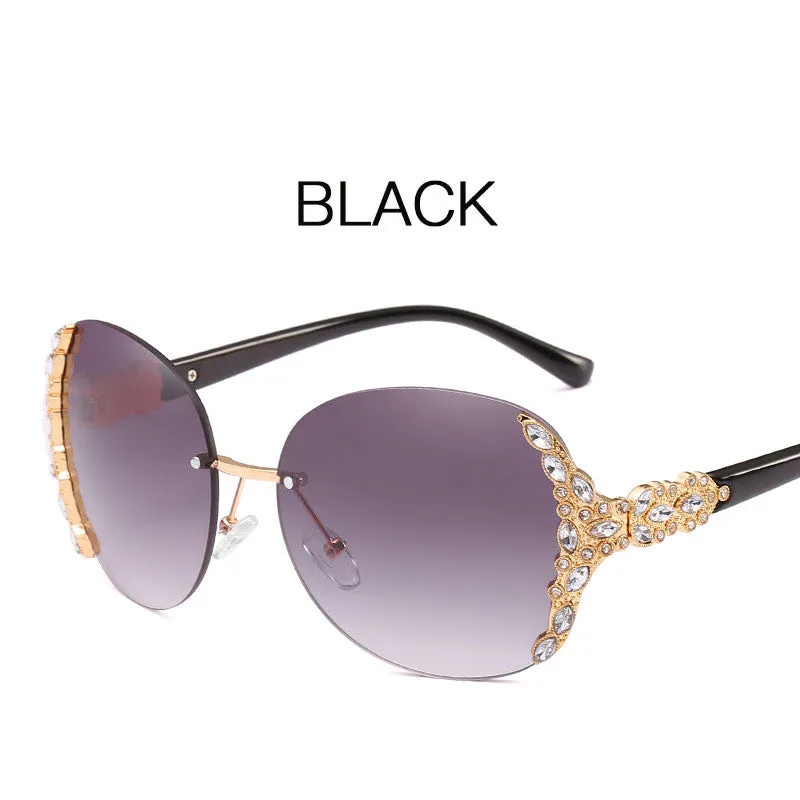 New Large-Frame Diamond-Encrusted Frameless Edge-Cut Sunglasses For Female Internet Celebrities And Trendy People, Street Photography, Personalized Fashion Sunglasses