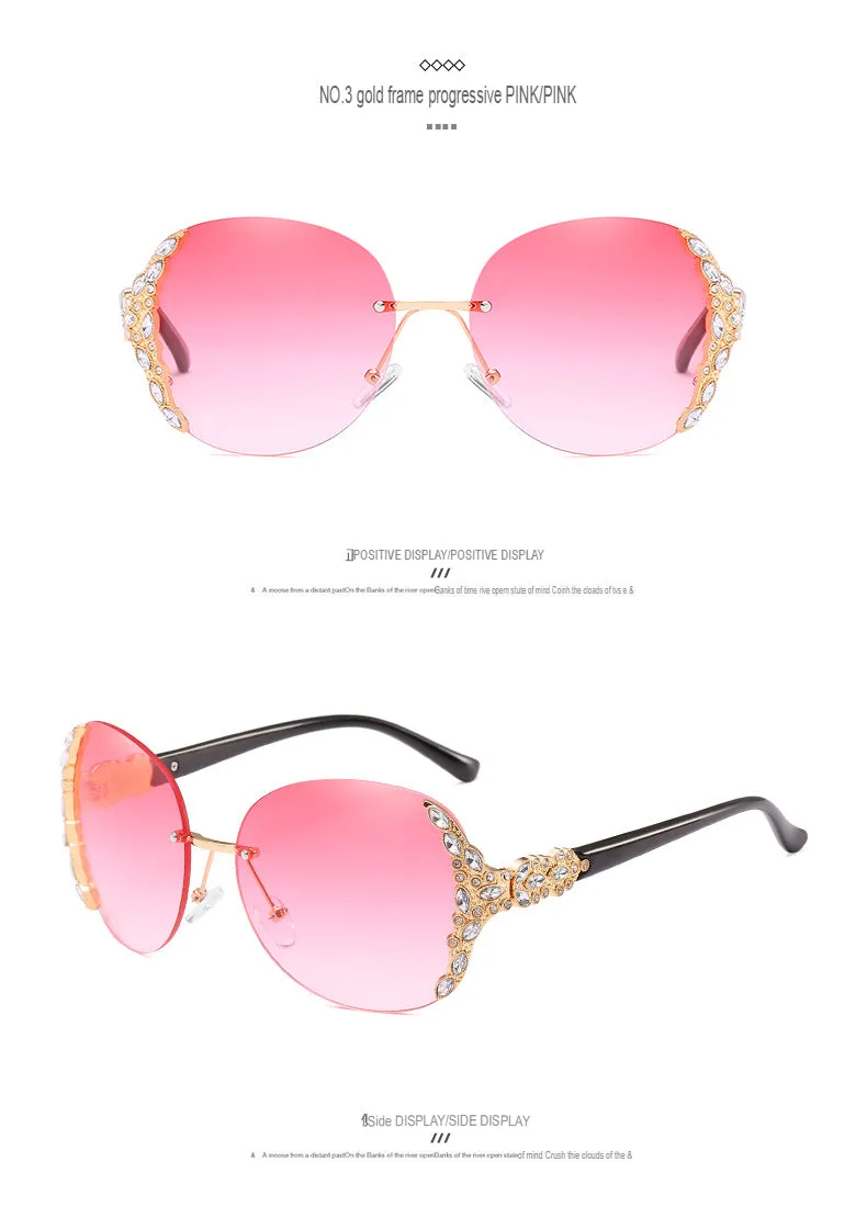 New Large-Frame Diamond-Encrusted Frameless Edge-Cut Sunglasses For Female Internet Celebrities And Trendy People, Street Photography, Personalized Fashion Sunglasses