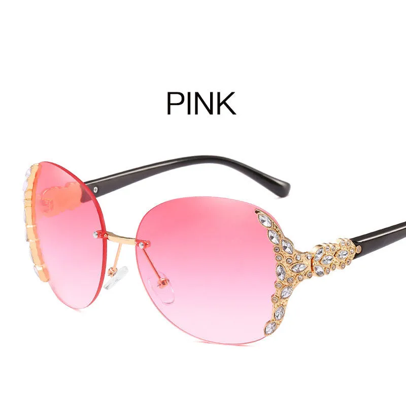 New Large-Frame Diamond-Encrusted Frameless Edge-Cut Sunglasses For Female Internet Celebrities And Trendy People, Street Photography, Personalized Fashion Sunglasses