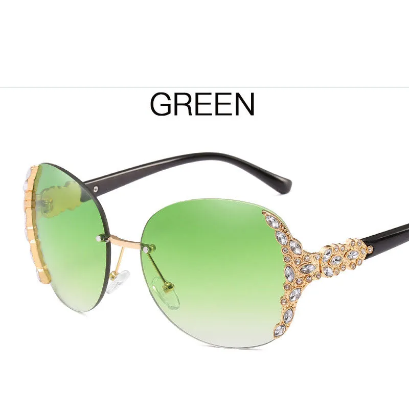 New Large-Frame Diamond-Encrusted Frameless Edge-Cut Sunglasses For Female Internet Celebrities And Trendy People, Street Photography, Personalized Fashion Sunglasses