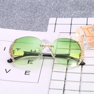 New Large-Frame Diamond-Encrusted Frameless Edge-Cut Sunglasses For Female Internet Celebrities And Trendy People, Street Photography, Personalized Fashion Sunglasses