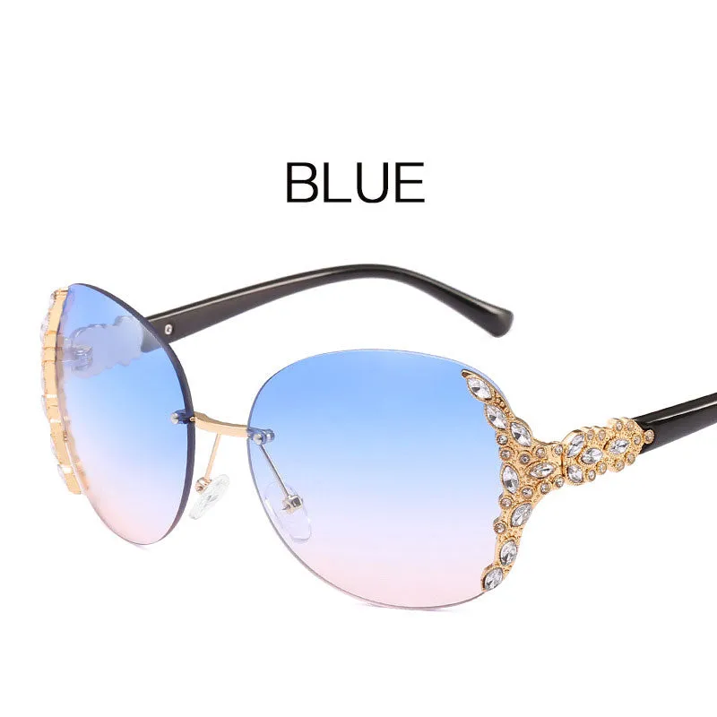 New Large-Frame Diamond-Encrusted Frameless Edge-Cut Sunglasses For Female Internet Celebrities And Trendy People, Street Photography, Personalized Fashion Sunglasses