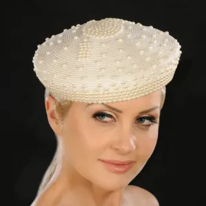 PB22090-Ladies Cream Pill Box Dress Hat