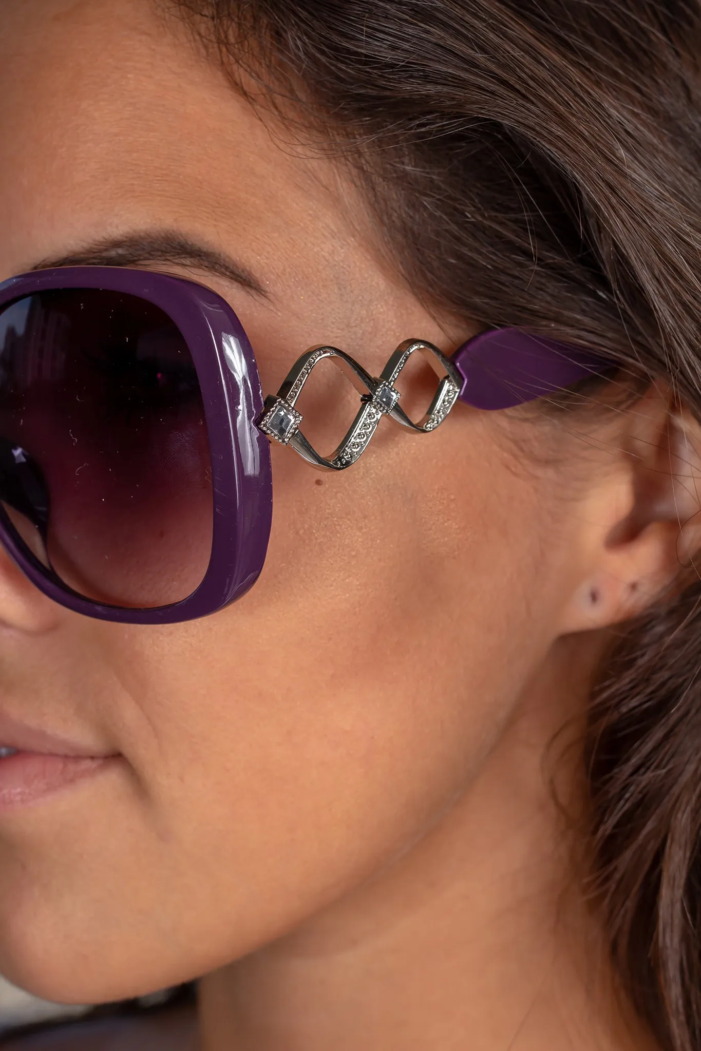 Purple Squared Sunglasses with Silver Details