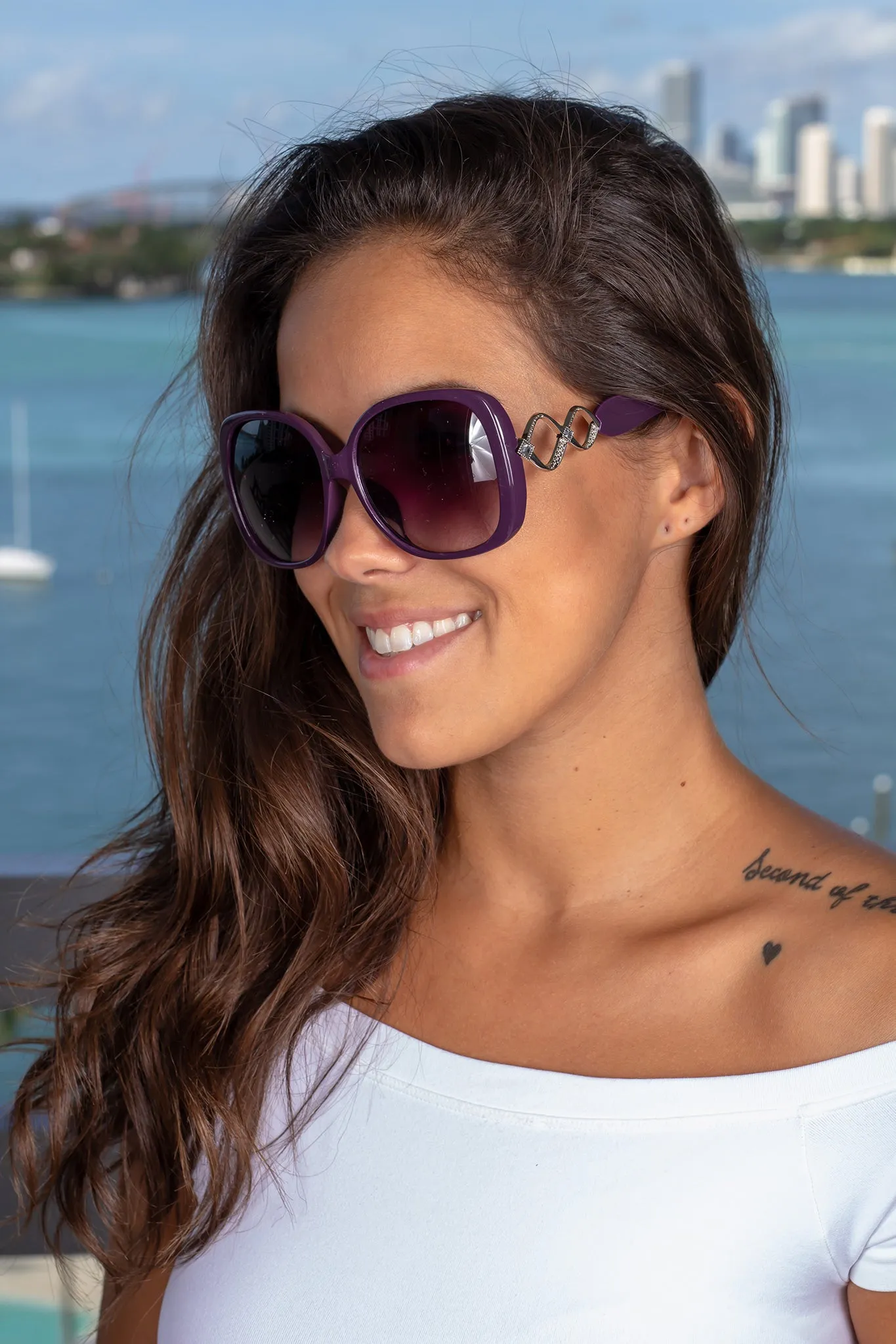 Purple Squared Sunglasses with Silver Details