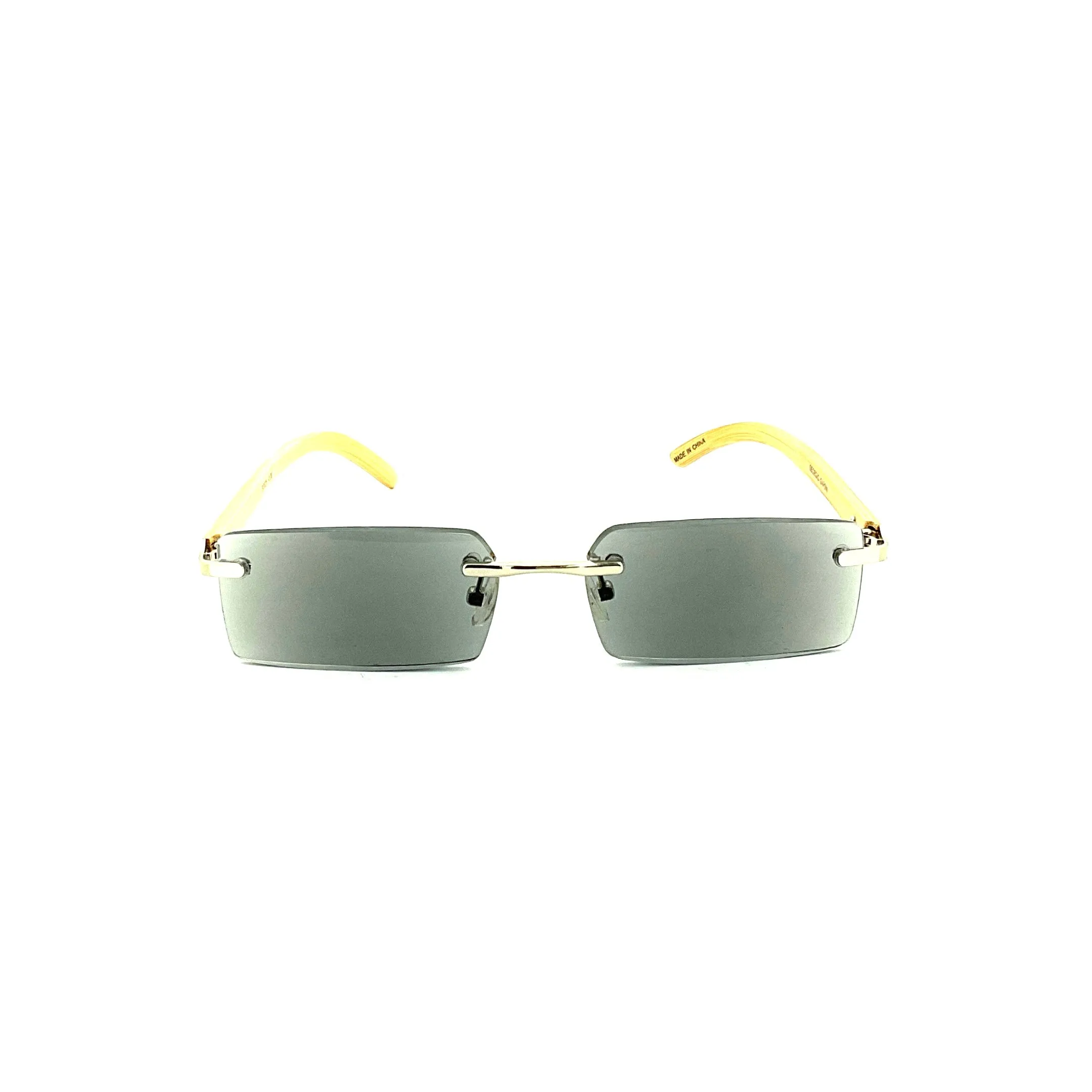 Rimless Fully Magnified Rectangular Frame Bamboo Sunglass Readers With Box