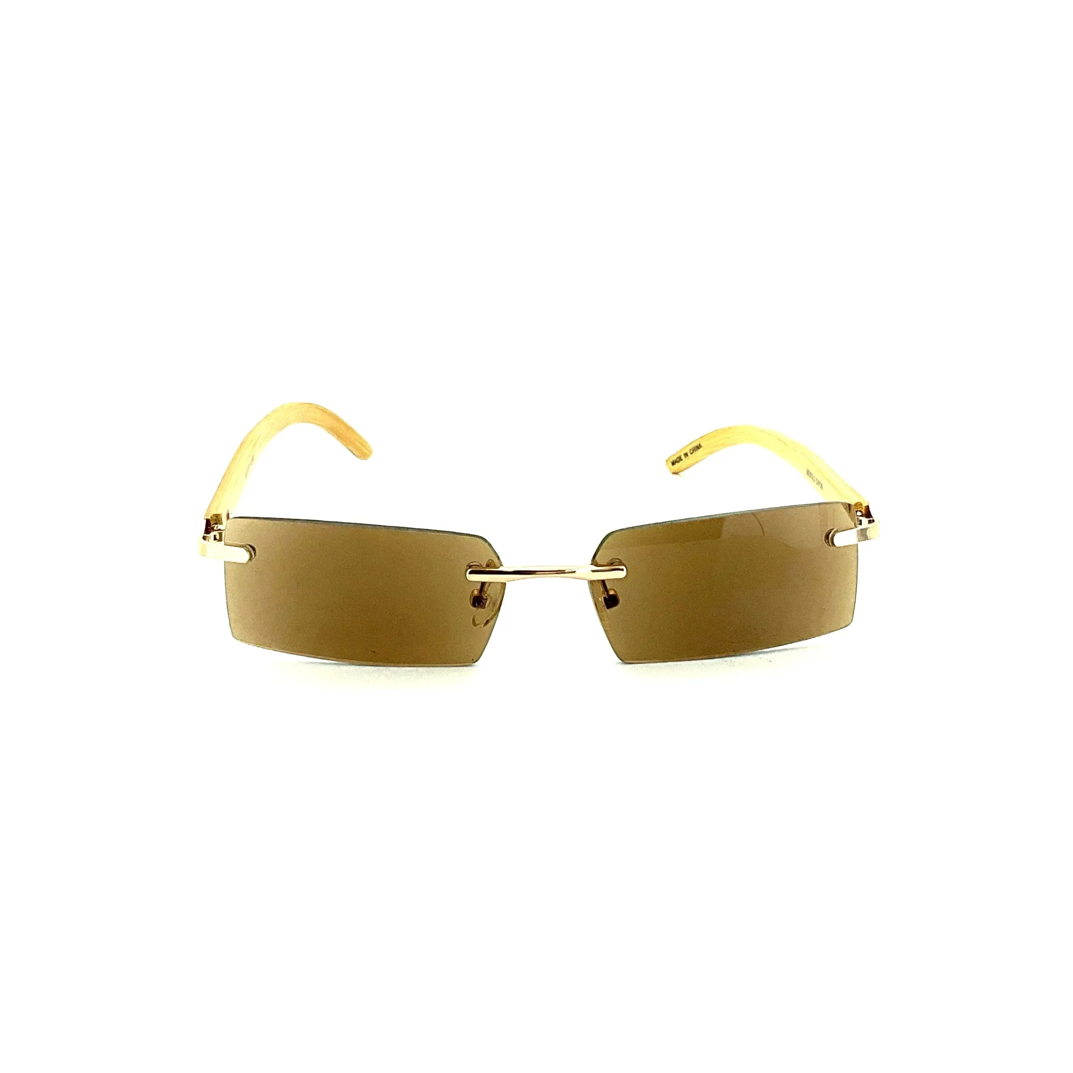 Rimless Fully Magnified Rectangular Frame Bamboo Sunglass Readers With Box