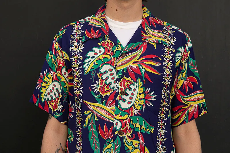 Sun Surf Hawaiian Shirt “Birds of Paradise Monstera” Navy