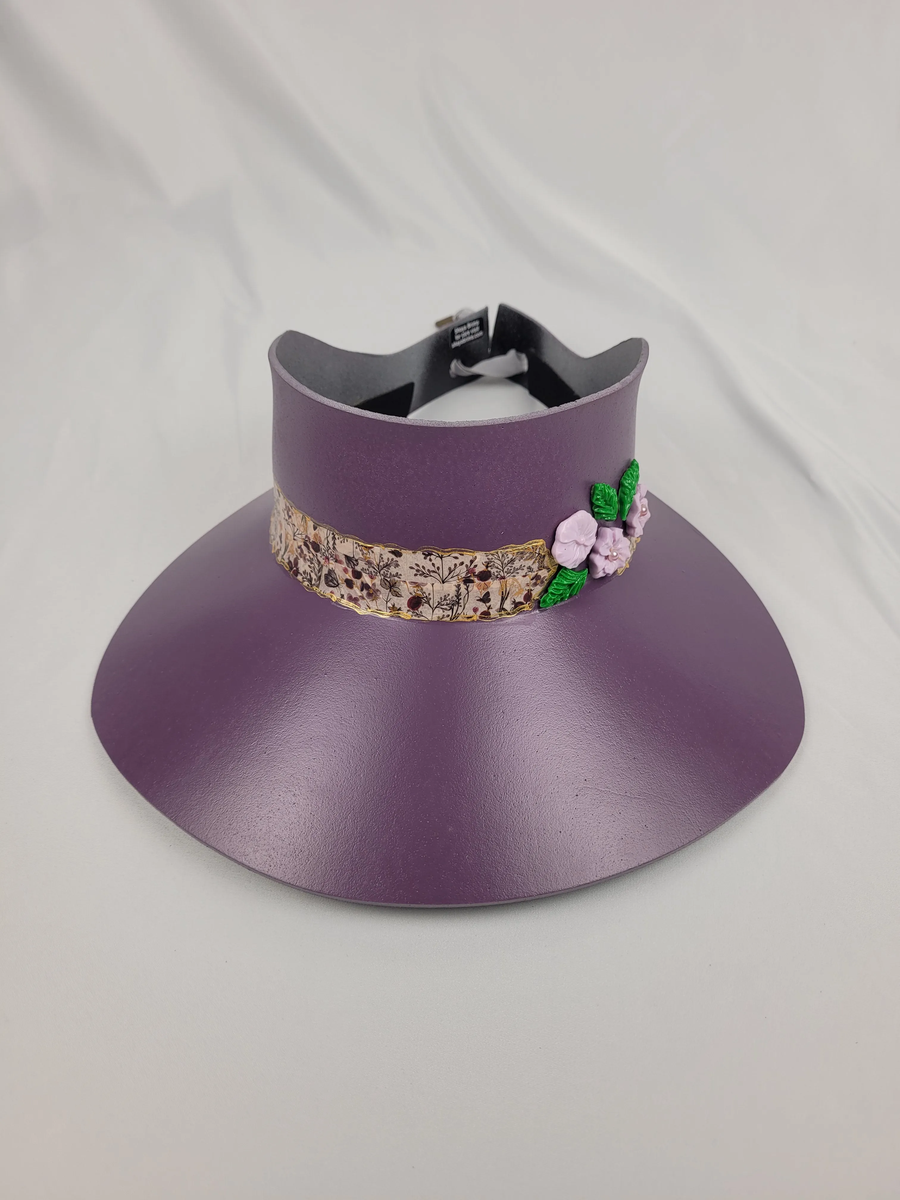 Tall Purple LadyEVA Visor Hat with Floral Band and Polymer Clay Flowers